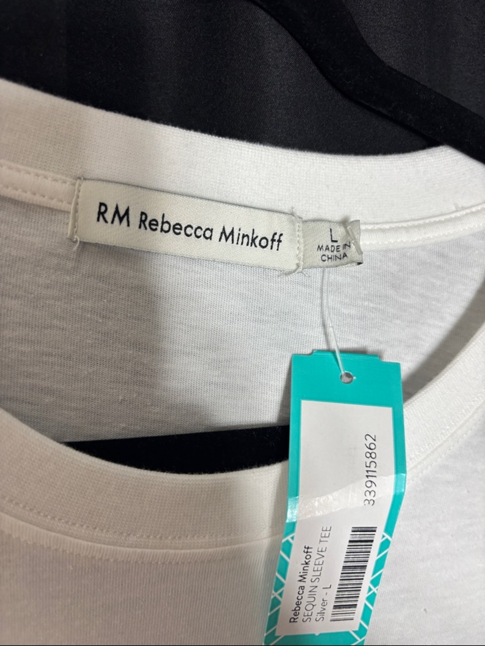 Rebecca Minkoff White Tee with Silver Sequin Short Sleeves - Picture 3 of 6